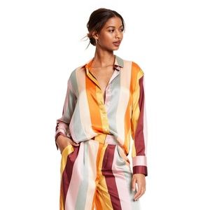 Fe Noel x Target |  Mixed Vertical Stripe Print Long Sleeve Button Down Shirt